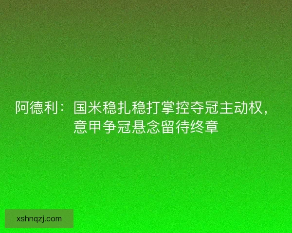 阿德利：国米稳扎稳打掌控夺冠主动权，意甲争冠悬念留待终章