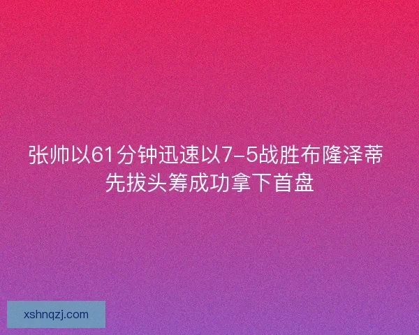 张帅以61分钟迅速以7-5战胜布隆泽蒂 先拔头筹成功拿下首盘