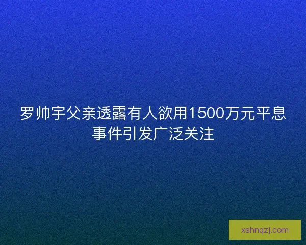 罗帅宇父亲透露有人欲用1500万元平息事件引发广泛关注 罗帅宇父亲透露有人欲用1500万元平息事件引发广泛关注